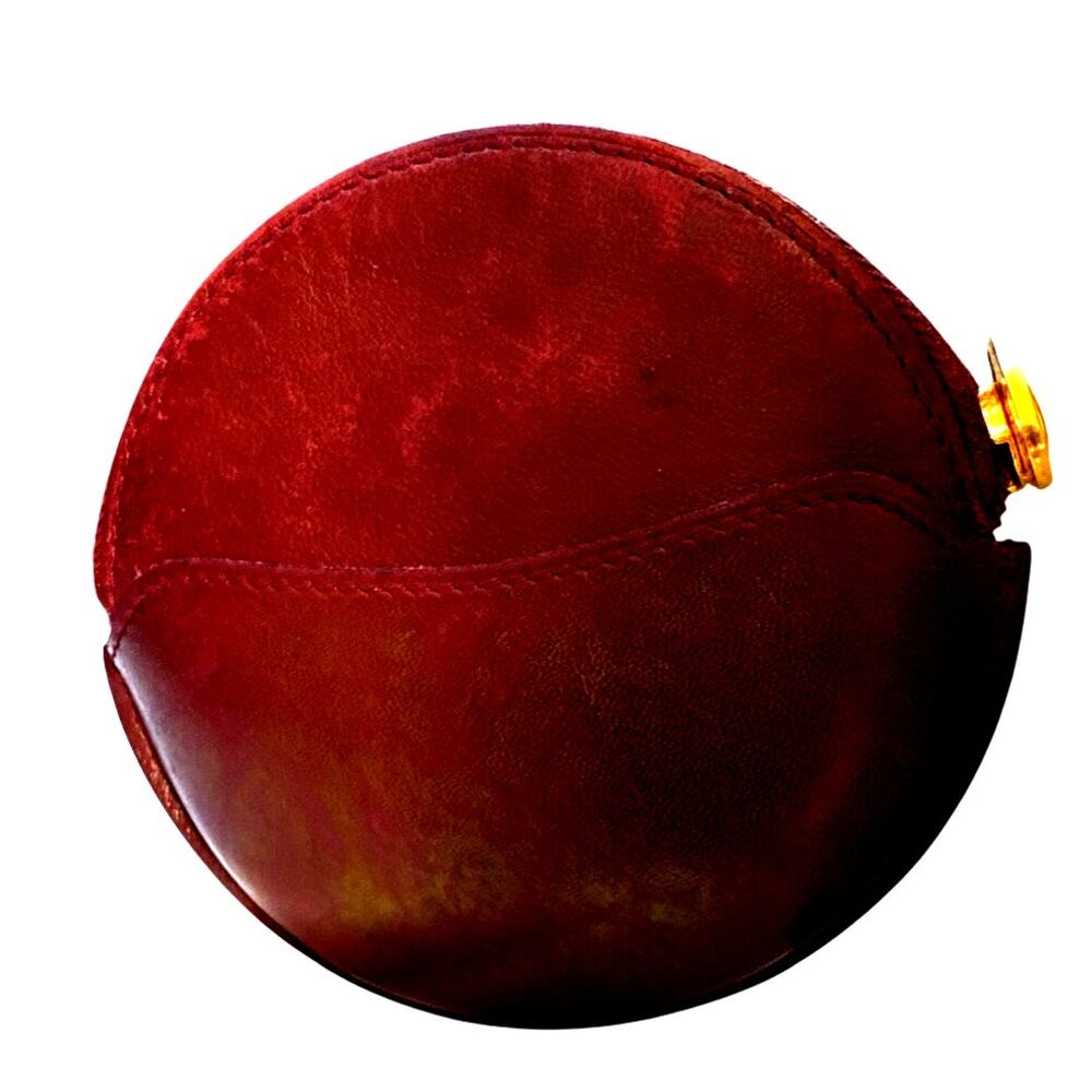 🍒 Vintage Cartier Paris Burgundy Leather Round Zipper Coin Purse